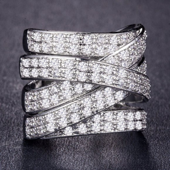 NEW 925 Silver Diamond Layer Resizable Ring - Picture 3 of 4
